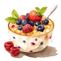 seamless Watercolor Baked Oatmeal Breakfast Bowl with Fresh Berries and Mint texture 8k free download PBR