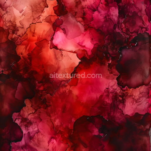 Seamless 3D Alcohol Ink PBR Texture with Deep Red Wine Swirls and Fluid Marbling