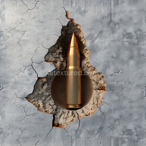 Seamless 3D cracked concrete PBR texture featuring detailed bullet hole damage