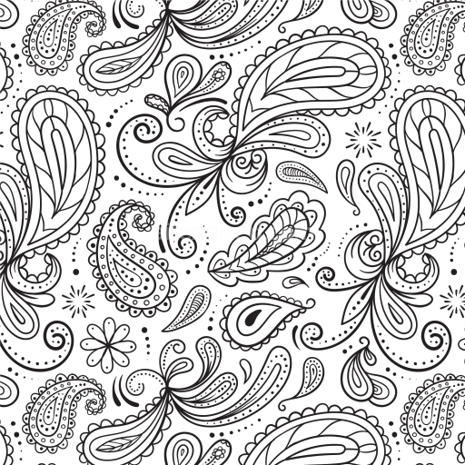 Seamless 3D PBR Fabric Texture Featuring Black Paisley Motifs on White Background