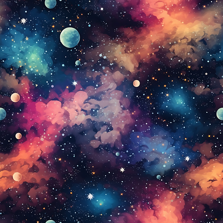 Space Featuring Vibrant Nebula Clouds and Celestial Bodies seamless PBR texture preview