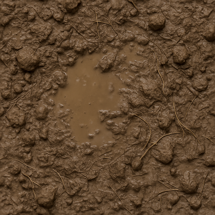 Wet Mud Ground Surface With Organic Debris And Soil Clods seamless PBR texture preview