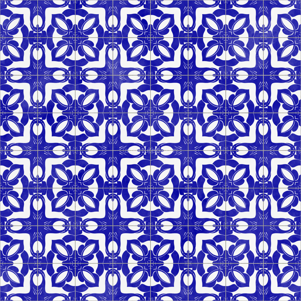Seamless blue decorative tiles PBR texture