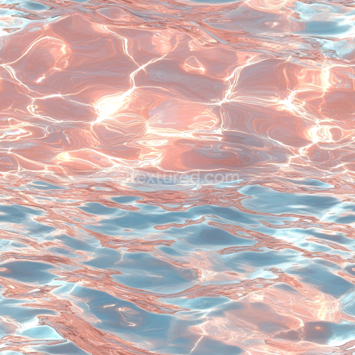 Seamless 3D PBR Water Texture Featuring Reflective Waves and Soft Pink Illumination
