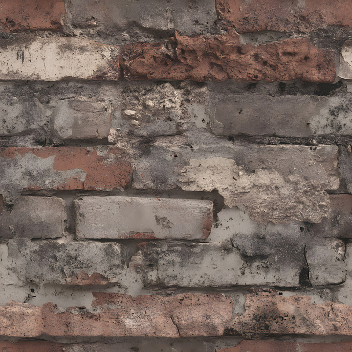 Cracked Brick Wall with Worn Holes and Weathered Surface seamless PBR texture preview