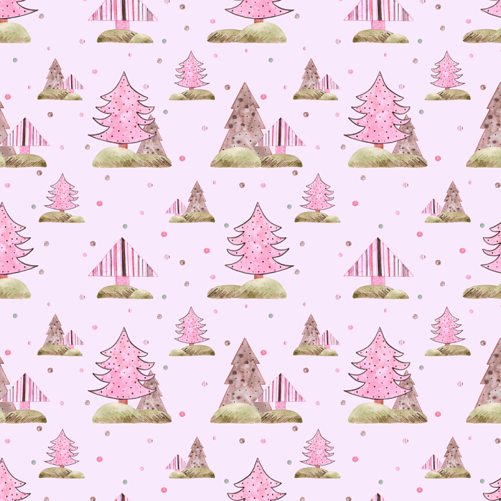 All Christmas Digital paper of Pink Watercolor Christmas Trees on Soft… seamless PBR texture preview