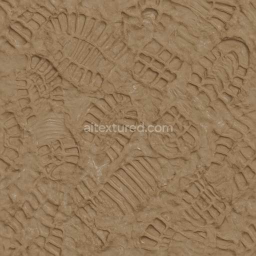 Seamless 3d texture pbr 8k muddy puddle with overlapping boot prints on wet mud