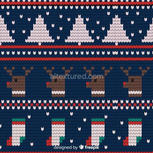 Seamless 3D PBR Texture of Festive Christmas Knit Pattern in Navy, Red, and White