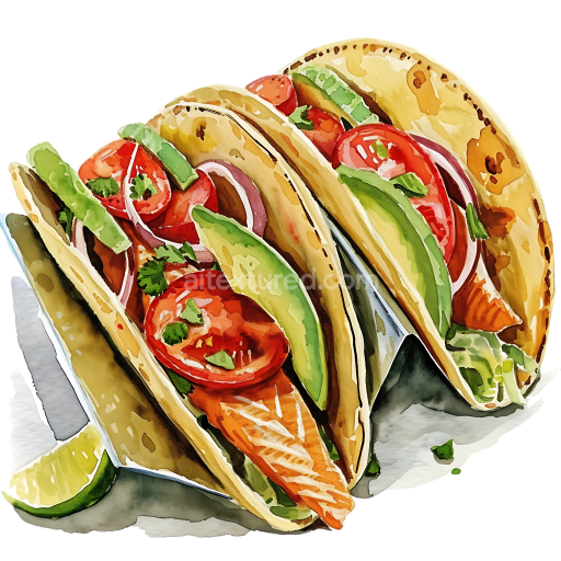 Breakfast-Themed Baja Fish Tacos with Fresh Veggies Watercolor Illustration