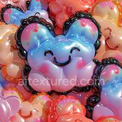 seamless Seamless 3D Inflated Puffy Smiling Toy Faces PBR Texture in Vibrant Pastels texture 8k free download PBR