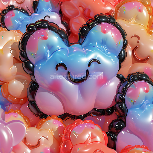 Seamless 3D Inflated Puffy Smiling Toy Faces PBR Texture in Vibrant Pastels