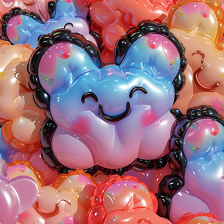 Inflated Puffy Smiley Plush in Soft Pastels seamless PBR texture preview