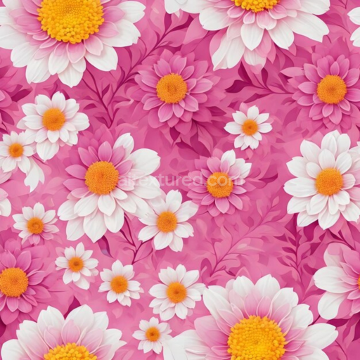 Seamless 3D PBR Texture of Pink Floral Pattern with White and Yellow Flowers
