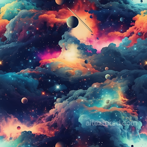 Space Texture Featuring Colorful Nebula Clouds and Planetary Bodies seamless Star, space, planets PBR texture