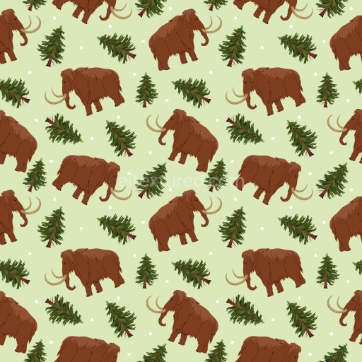 Pattern Bundle - Seamless 3D Pattern PBR Texture with Woolly Mammoth and Conifer Tree Motifs on Soft Green… texture preview
