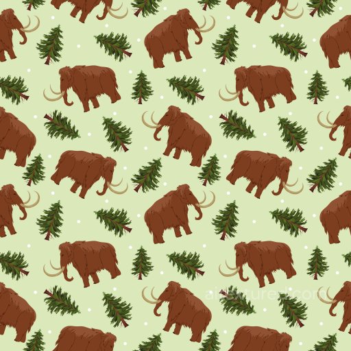 Pattern PBR Texture with Woolly Mammoth and Conifer Tree Motifs on Soft Green Background seamless Pattern Bundle PBR texture