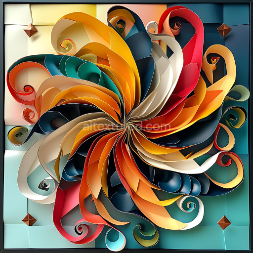 Seamless 3D PBR Texture Featuring Vibrant Cephalopod Origami Folds in Warm and Cool Colors