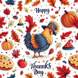 seamless Seamless 3D PBR Thanksgiving Pattern Texture with Colorful Cartoon Pilgrim Turkey and Autumn Icons texture 8k free download PBR