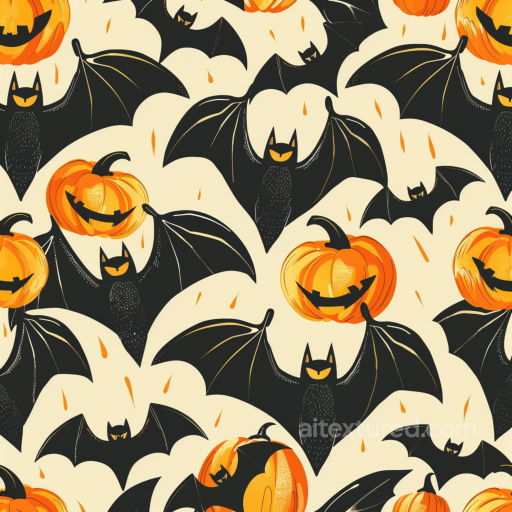 Vintage Halloween Bats and Pumpkins Pattern Seamless Texture seamless Vintage Halloween PBR texture