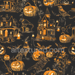 seamless Seamless 3D PBR Vintage Halloween Pattern Texture with Jack-o'-Lanterns and Haunted Houses texture 8k free download PBR