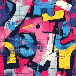 seamless Seamless 3D PBR Texture Featuring Vibrant Abstract Graffiti Art with Pink, Blue, and Yellow Palette texture 8k free download PBR