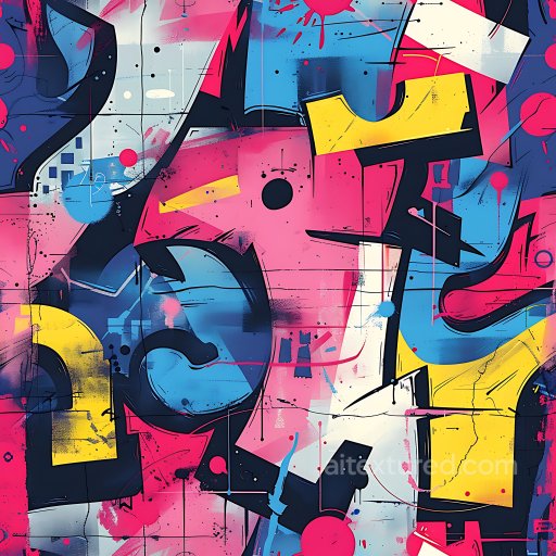 Seamless 3D PBR Texture Featuring Vibrant Abstract Graffiti Art with Pink, Blue, and Yell… texture preview
