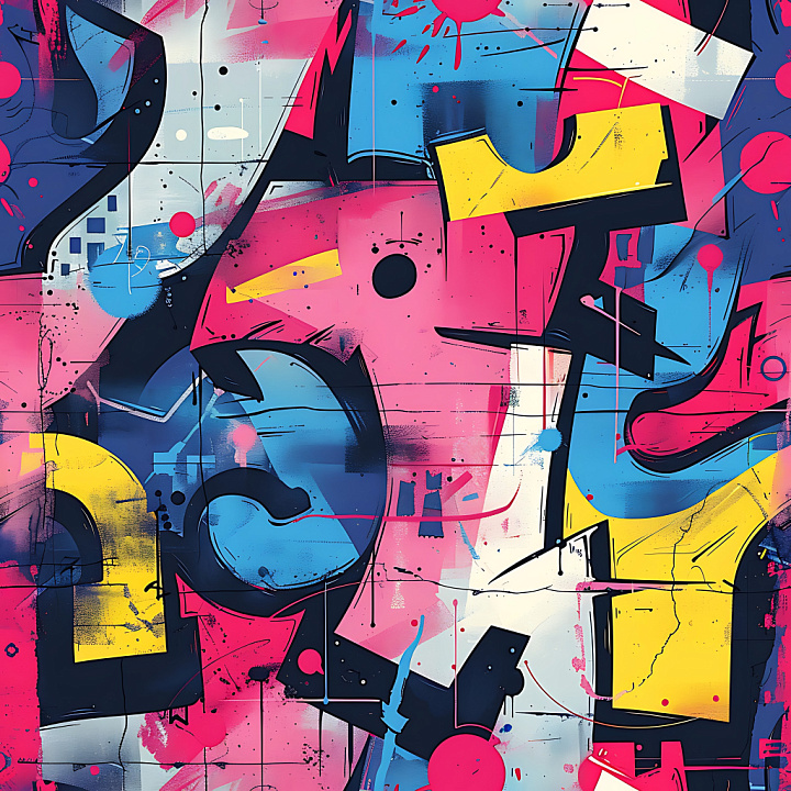 Featuring Vibrant Abstract Graffiti Art with Pink, Blue, and Yellow Pal… seamless PBR texture preview