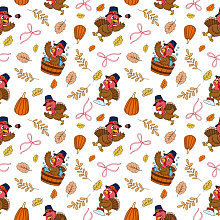 Seamless 3D Pattern PBR Texture Featuring Cartoon Turkeys, Pumpkins, and Autumn Leaves texture preview