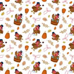 Pattern Bundle - Seamless 3D Pattern PBR Texture Featuring Cartoon Turkeys, Pumpkins, and Autumn Leaves texture preview