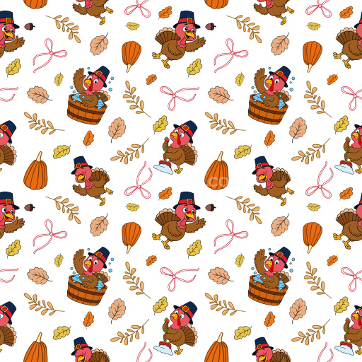 Pattern Bundle - Seamless 3D Pattern PBR Texture Featuring Cartoon Turkeys, Pumpkins, and Autumn Leaves texture preview