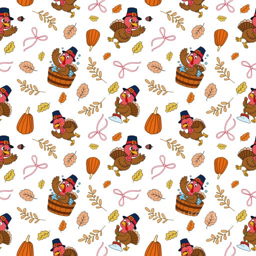 Pattern PBR Texture Featuring Cartoon Turkeys, Pumpkins, and Autumn Leaves seamless Pattern Bundle PBR texture