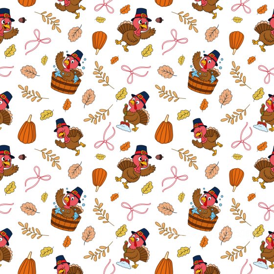Pattern PBR Texture Featuring Cartoon Turkeys, Pumpkins, and Autumn Leaves Pattern Bundle texture preview