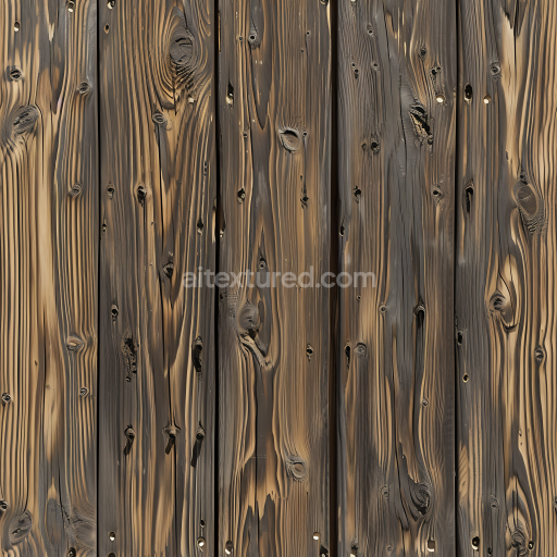 Seamless 3D PBR Charred Wood Planks Texture with Distinct Knots & Grain