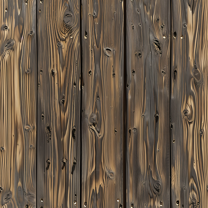 Charred Wood Planks with Distinct Knots & Grain seamless PBR texture preview