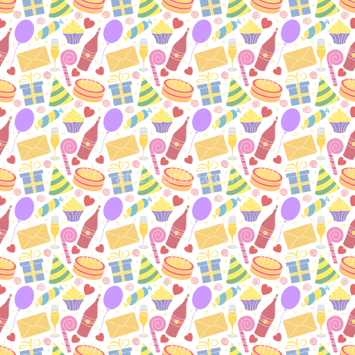 Seamless 3D PBR Texture of Colorful Birthday Party Icons Pattern