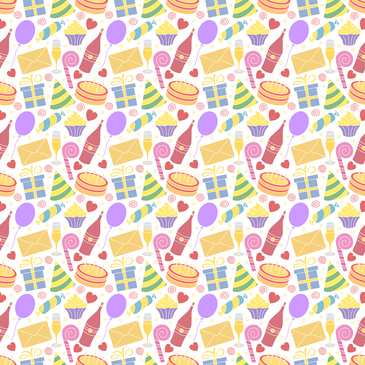 Colorful Birthday Party Icons Pattern seamless PBR texture preview