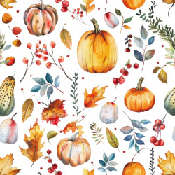 seamless Seamless 3D PBR Texture with Watercolor Pumpkins, Autumn Leaves & Berries texture 8k free download PBR