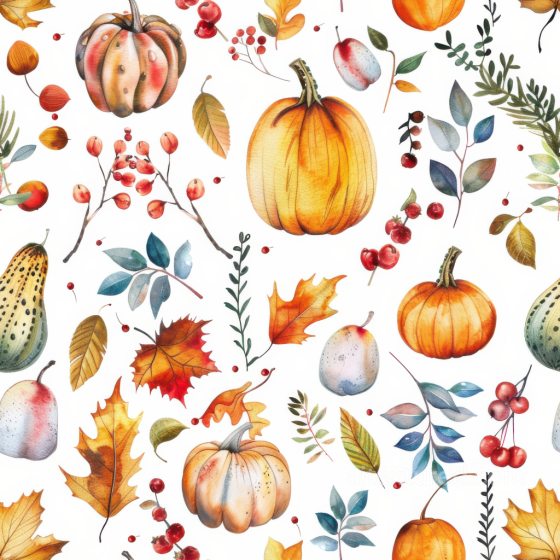 with Watercolor Pumpkins, Autumn Leaves & Berries Thanksgiving texture preview