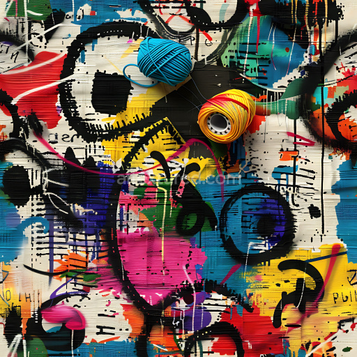 Seamless 3D PBR Texture of Vibrant Colorful Urban Graffiti with Dynamic Paint Strokes and Tagging