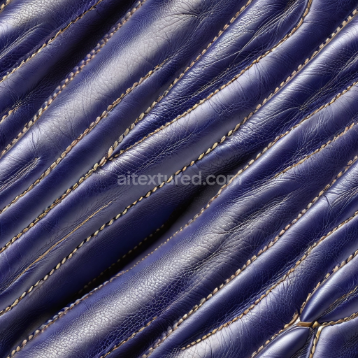 Seamless 3D Stitched Glossy Navy Blue Leather PBR Texture with Fine Grain and Wrinkles