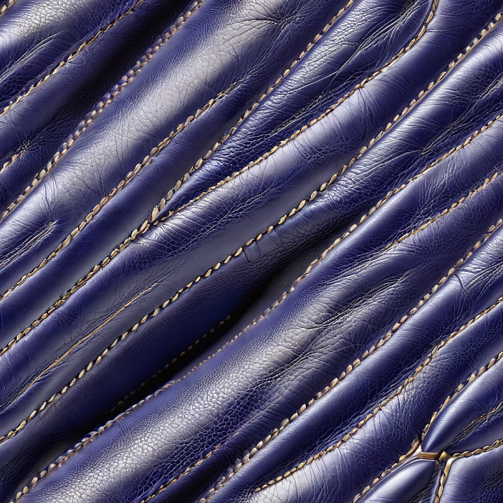 Stitched Glossy Navy Blue Leather with Fine Grain and Wrinkles seamless PBR texture preview