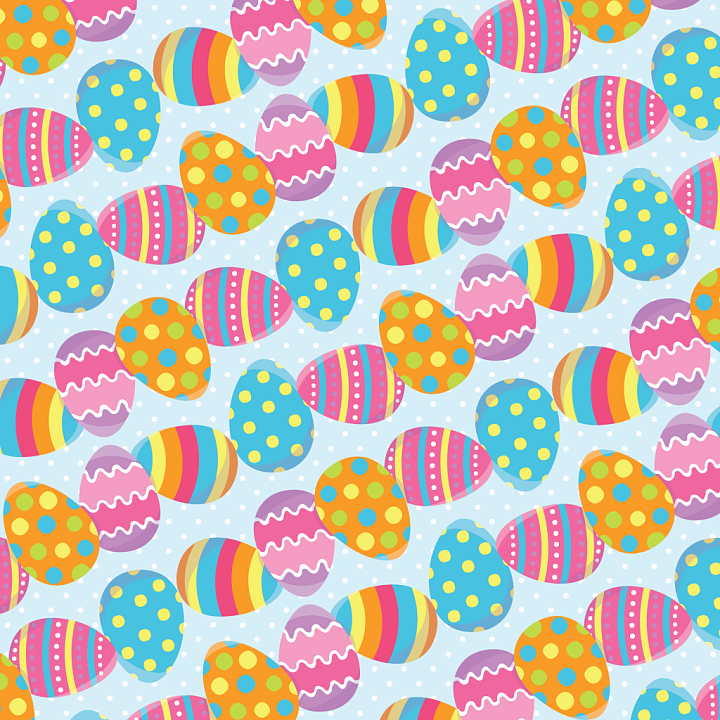 with Colorful Easter Eggs Pattern on Light Blue seamless PBR texture preview