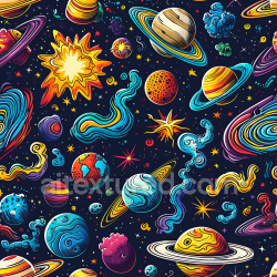 seamless Seamless 3D Space PBR Texture Featuring Stylized Planets, Stars & Cosmic Clouds texture 8k free download PBR