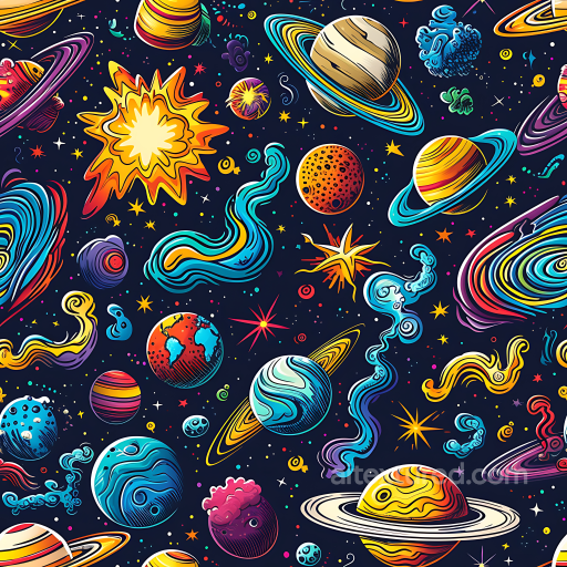 Space PBR Texture Featuring Stylized Planets, Stars & Cosmic Clouds seamless Star, space, planets PBR texture