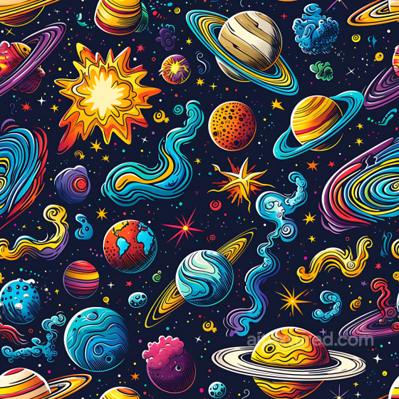 Space PBR Texture Featuring Stylized Planets, Stars & Cosmic Clouds Star, space, planets texture preview