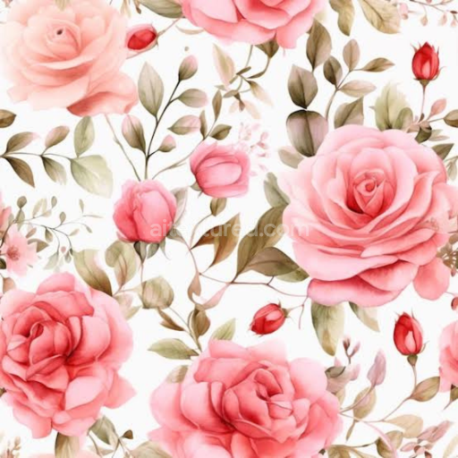 Seamless 3D PBR Pink Flower Fabric Texture Featuring Soft Pastel Roses and Delicate Leaves