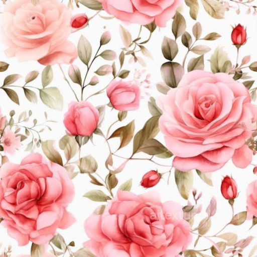 Pink Flower Fabric Texture Featuring Soft Pastel Roses and Delicate Leaves seamless Pink Flower PBR texture