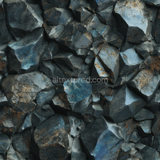 Seamless 3D Dark Basalt Rocky Ground PBR Texture with Rough Edges and Weathered Surfaces