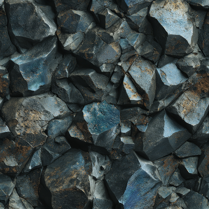 Dark Basalt Rocky Ground with Rough Edges and Weathered Surfaces seamless PBR texture preview