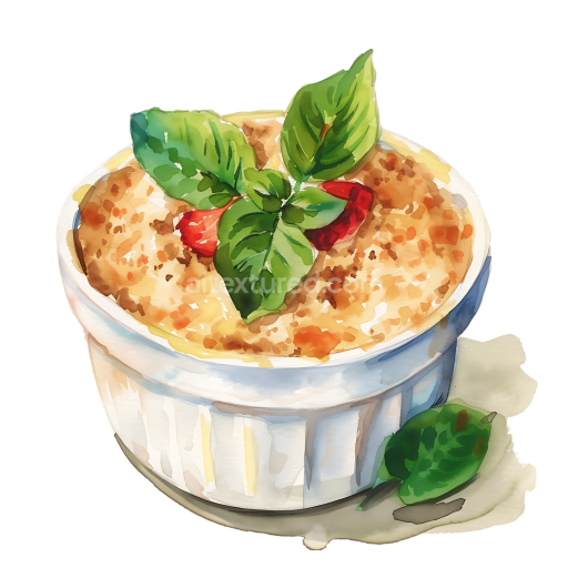 Watercolor Illustration of Baked Oatmeal Breakfast with Fresh Herbs
